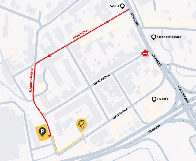 Mapa příjezdu a parkování u 3 Kamenů